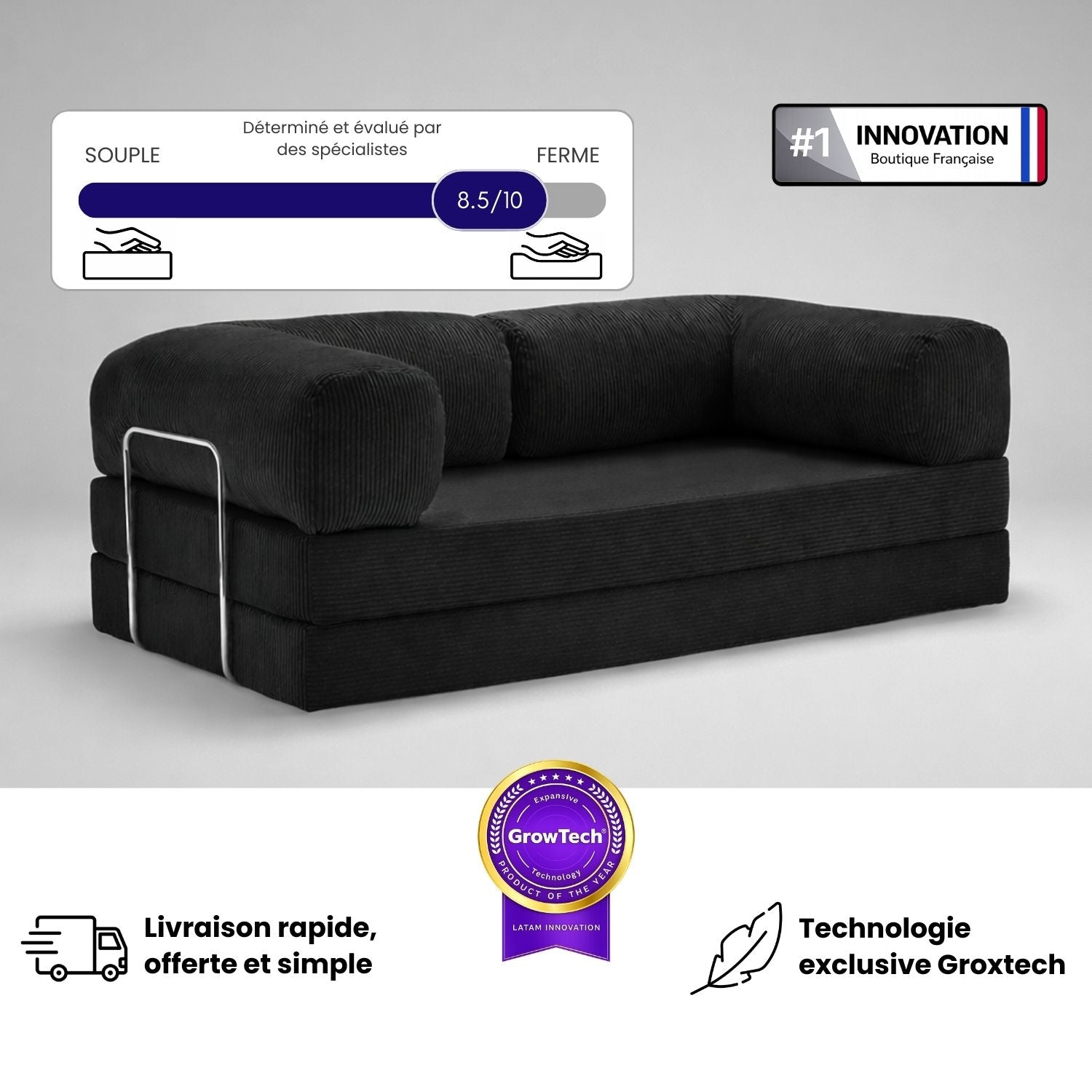 Canapé lit 2 places 200 cm – Gris