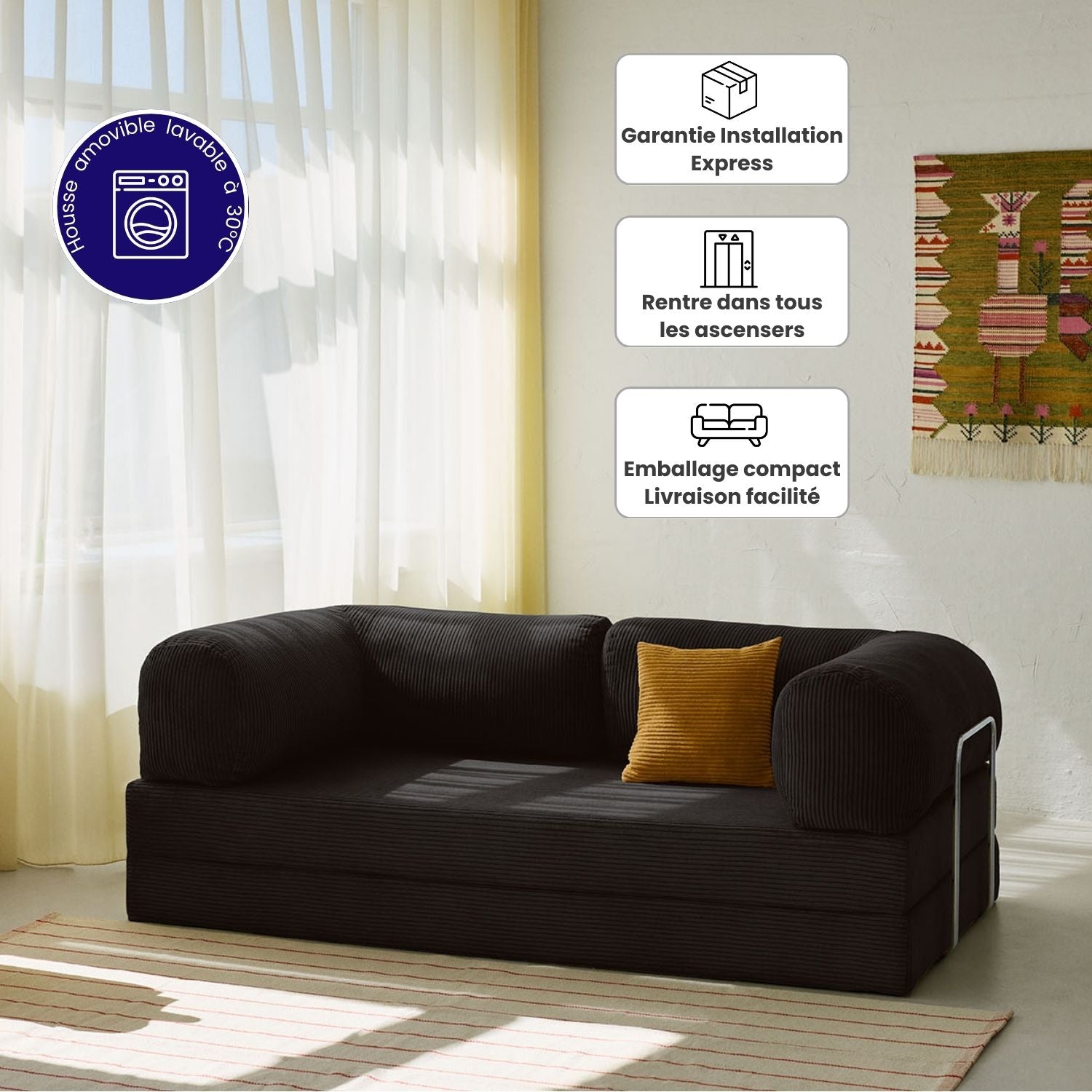 Canapé lit 2 places 200 cm – Gris