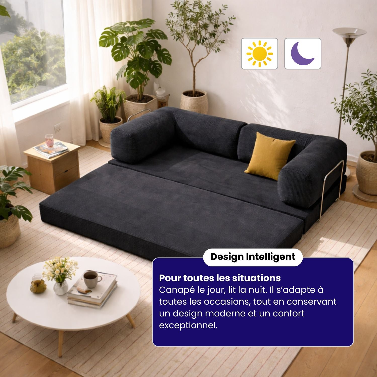 Canapé lit 2 places 200 cm – Gris